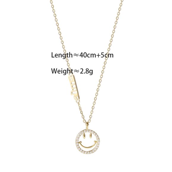 NEW Silver/Gold Cubic Zircon Smiling Face Necklace - Picture 6 of 6